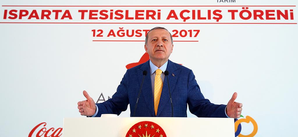 Cumhurbaşkanı Erdoğan, Anadolu Grubu Isparta Meyve Suyu Üretim Tesisleri nin açılışında konuştu Ağustos 12, 2017-5:19:00 Cumhurbaşkanı Recep Tayyip Erdoğan, Organize Sanayi Bölgesi'nde düzenlenen