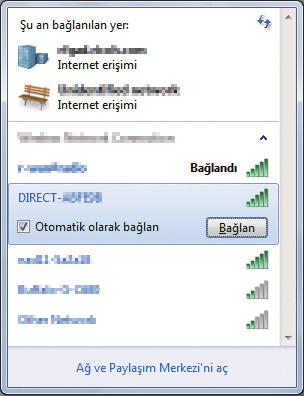 Tek fonksiyonlu yazıcı DSG358 [Wi-Fi Direct] tuşunun ışığı yanıp sönmeye başlar. 2.