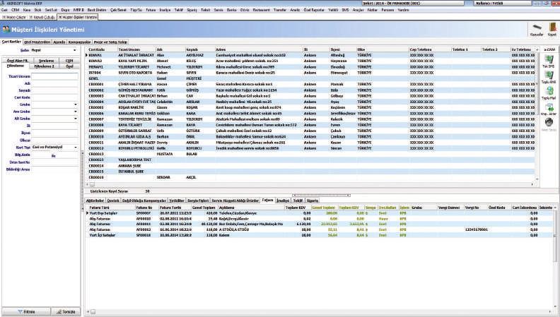 CRM (Müşteri İlişkileri Yönetimi) Kayıtlı olan müşterilerinizi toplu olarak listeleyip, yapılan satışlardan verilen destek hizmetlerine kadar tüm işlemleri tek ekranda görüntüleyebileceğiniz alandır.