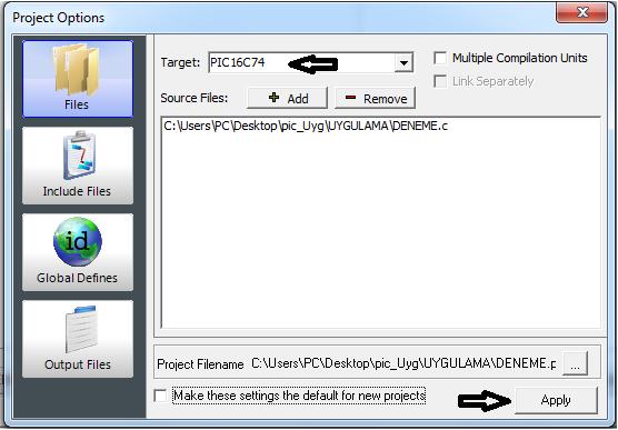 Şekil 1.57: Proje Seçenekleri Penceresi 1.3.1.4. PIC C Programı ve LCD ile İlgili Özellikleri CCS C derleyici bilgisayara yüklendikten sonra istenirse MPLAB programına bağlanabilir.