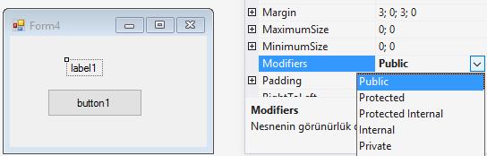 Formlar arası bilgi alışverişi private void button1_click(object sender, EventArgs e) Form1 f = new Form(); f.