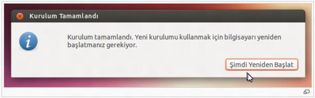 Ubuntu Kurulumu bitirmek Ardından 'Devam Et' düğmesini kullandığımızda 'Sistem Kuruluyor' mesajı ile gelen "Kur" ekranı, kurulumu tamamlamak üzere