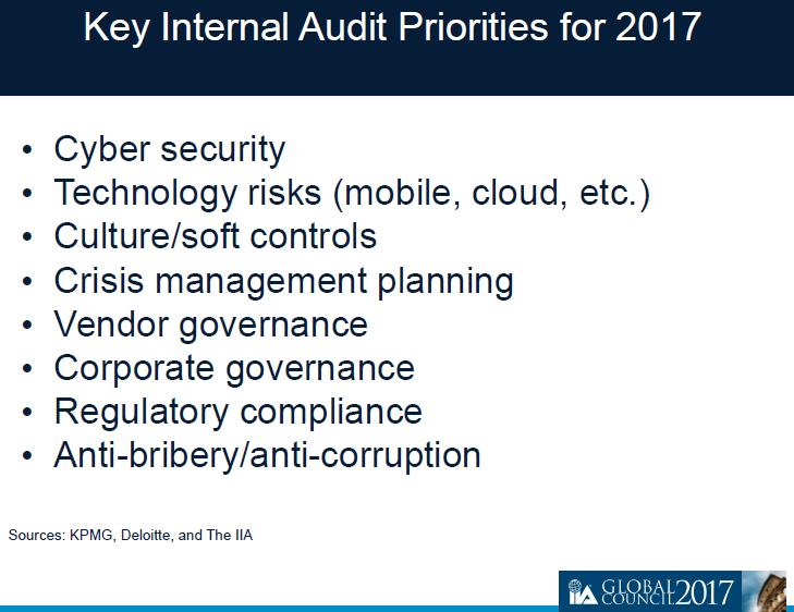 2017 Önemli İç Denetim Öncelikleri Siber Güvenlik Teknoloji riskleri (mobil, bulut vb.