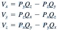 Vektör Çarpımlarının Dik bileşenleri Verilen P ve Q vektörlerinin vektörel çarpımında elde edilen V vektörü bu