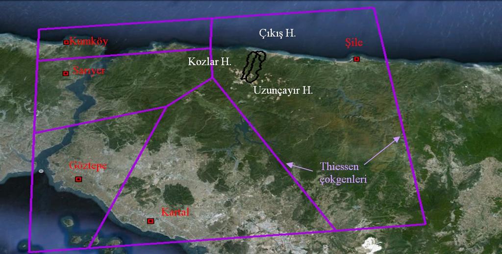 Yukarıdaki alansal yağış sonuçları incelendiğinde, en yüksek değeri yaklaşımı vermektedir (Şekil 5.4). Thiessen Şekil 5.