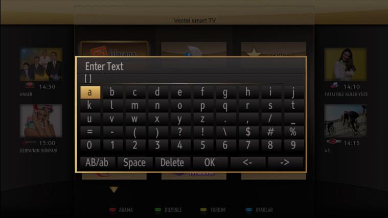 Red button (TV guide) With this feature, service, link or video services included in portal can be found easily using virtual keyboard.