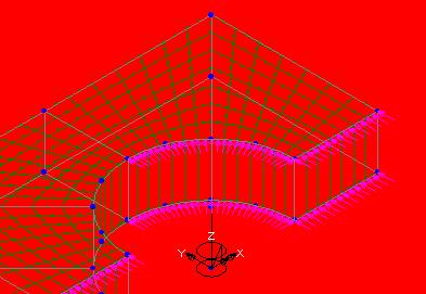 Şekil 8.3 3-boyutlu sonlu eleman modelin Silindirik Lokal Koordinat Sistemi ile sınır şartının gösterimi. Modelinin pim deliğine Şekil 8.