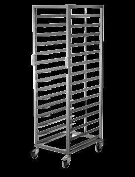 TROLLEY Intendet for 18 trays of 400x600 mm size Made of completely stainless steel sheet Rubber