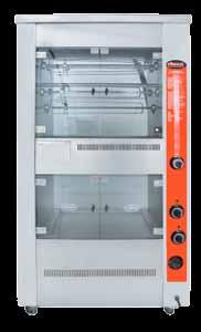 PİLİÇ MAKİNALARI ROTARY GRILL Bilgi Gazlı Piliç Çevirme Makinaları Dinlendirmeli M007 Makinalar 4, 5 şişe kadar çeşitlilik gösterir 2 veya 3 radyanlı ısıtıcı seçenekleri Üst ısıtıcılar her biri ayrı