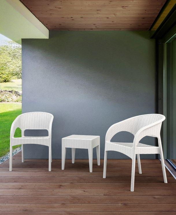 Panama armchair is stackable and made of durable