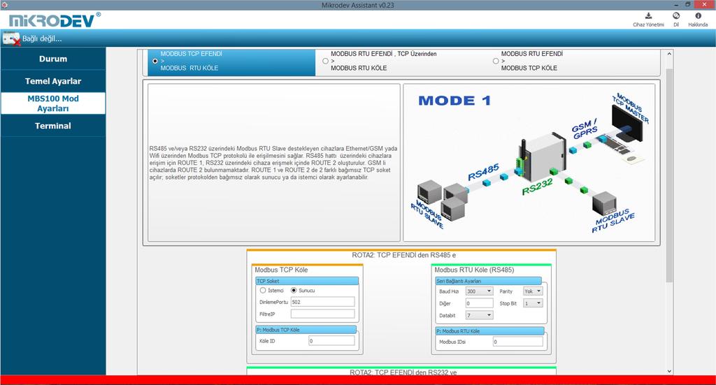Şekil 6 Temel Ayarlar Ekranı 2.3 MODBUS Ayarlar Modbus ayarları bölümünde Mikrodev cihazının modbus haberleşme ayarları yapılır.