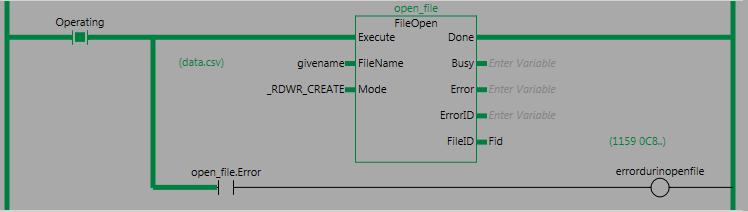 Şekil 2: FileOpen ile yeni dosya oluşturma Şekil 2 de gösterilen fonksiyon bloğunda FileName değişkeninde belirtilen isimle bir dosya açılır ve bir FileID verilir.