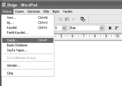 1 WINDOWS'TAN YAZDIRMA TEMEL YAZDIRMA PROSEDÜRÜ Aşağıdaki örnekte, Windows'ta standart bir yardımcı program olan "WordPad" programından bir belgenin nasıl yazdırılacağı açıklanmaktadır.