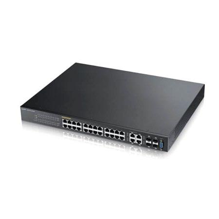 GS2210-24HP Switch Tam yönetilebilir Layer 2 switch çözümü GbE RJ-45, GbE combo (RJ-45/SFP) ve fixed GbE SFP bağlantısına uyumlu IEEE 802.3af PoE ve 802.