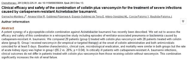 Acinetobacter: kolistin + vankomisin Retrospektif Karbapenem dirençli A.