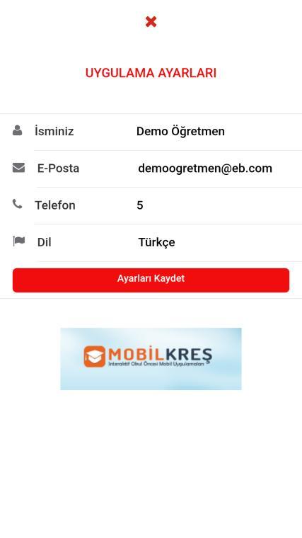 Duyurular modülünde müdür tarafından yapılmış duyurular yer almaktadır. Okunmamış duyuru sayısı rakamsal olarak belirtilir. Ayarlar modülünde kişisel bilgi değişiklikleri yapılır.