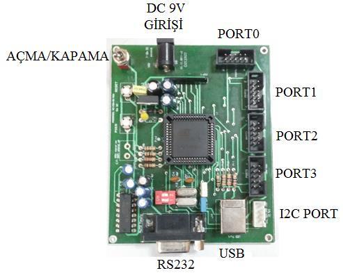 28 bu portlara 8 bit paralel deney modül kartı bağlanmaktadır. Sistemde I 2 C seri iletişim protokolü ile çalışabilen seri deney modülleri de yer almaktadır.