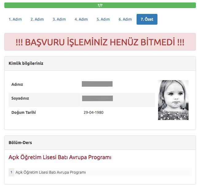 13 7. Özet Bu adımında başvuru aşamasında girdiğiniz tüm bilgiler özet şeklinde listelenmektedir. Tüm bilgilerinizi tekrar kontrol ediniz.