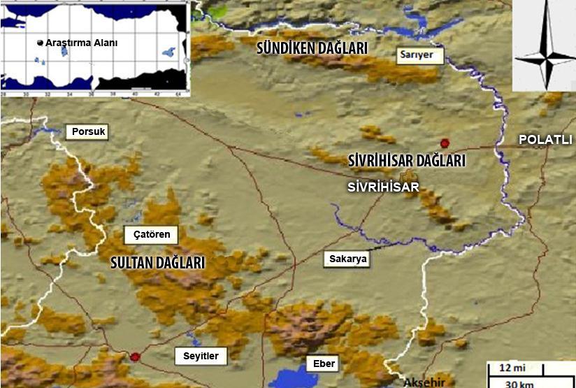 Sivrihisar D., Eskişehir ilini GD-KB yönünde ortadan kat eder. Dağın en yüksek noktası 1819 m dir (Şekil 1).