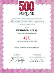 e) Aldıımız Ödüller ve Sertifikalar irketimiz, 2011 yılında Türkiye nin en büyük 500