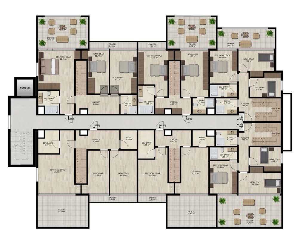 51 m² Brüt: 187.57 m² 4+1 Net: 173.51 m² Brüt: 187.57 m² Net: 131.51 m² Brüt: 143.