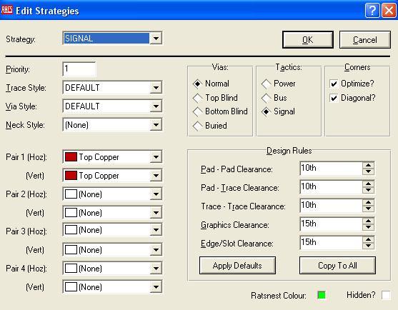 10. Çizdirilmek istenen PCB şemanın tek yüzeye çizdirilebilmesi için Şekil 1.54 de verilen pencerede Edit Strategies düğmesine basınız.