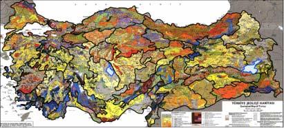 Bu aşamada yüzey jeolojisinin yüzey sıcaklık verilerine olan etkisini de dikkate alabilmek için, 1/500 000 ölçekli Türkiye jeoloji haritası üzerinde yüzey kayaç dağılımları Şekil 6.
