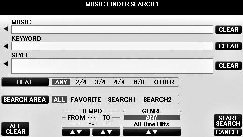 Panel Ayarlarını Arama Müzik Bulucunun Arama işlevini kullanarak şarkı adı veya anahtar sözcük belirterek Kayıt arayabilirsiniz.