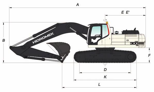 160 mm N - Üst Șase Genișliği 2.990 mm * Standart ÇALIȘMA ÖLÇÜLERİ Bom Ölçüsü 6.280 mm Arm Ölçüsü 2.100 mm *2.500 mm 3.070 mm S - Maksimum Ulașma mesafesi 10.020 mm 10.370 mm 10.