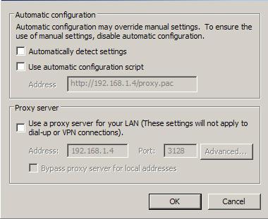 Adım 7: Yerel Alan Ağı (LAN) Ayarı iletişim kutusu görünür, Proxy Sunucusu alanı içinde LAN için bir proxy sunucusu kullanın
