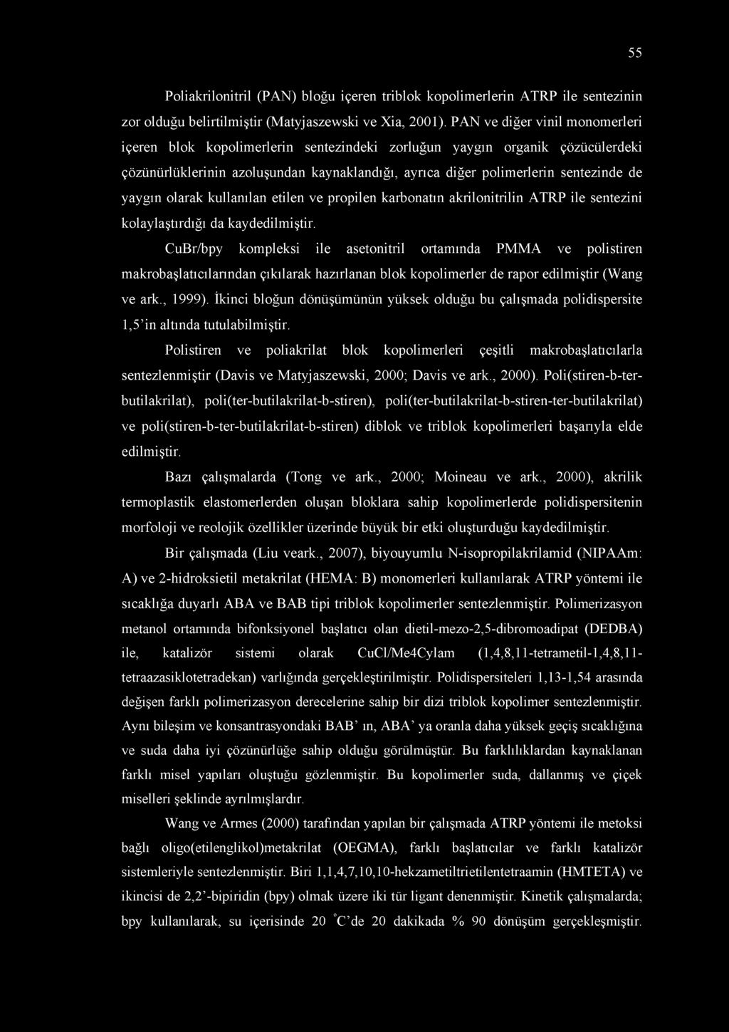 yaygın olarak kullanılan etilen ve propilen karbonatın akrilonitrilin ATRP ile sentezini kolaylaştırdığı da kaydedilmiştir.