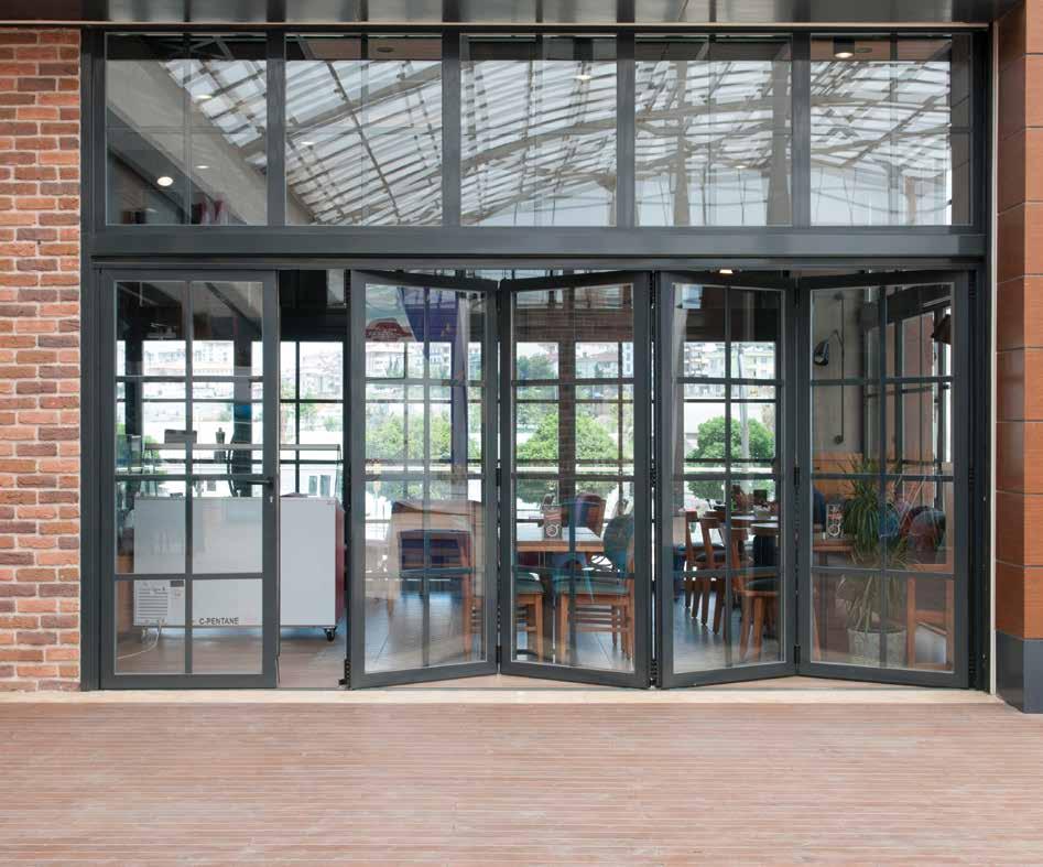 FAT 70 YALITIMLI KATLANIR KAPI SİSTEMLERİ THERMAL INSULATED FOLDING DOOR SYSTEMS Yüksek ısı yalıtımını, yüksek kalite ve estetik ile sunan FAT70 ısıyalıtımlı katlanır kapı sistemi, minimum alan kaybı