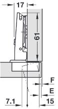Derinlik ayarı, DUOMATIC A menteşe tabanı ile +2,8 ye kadar, DUOMATIC SM menteşe tabanı ile -0, den +2,8 ye kadar Kapak kalınlığı: 16-26 Otomatik açılım mekanizması (Bas aç mıknatıs ile kullanılır)
