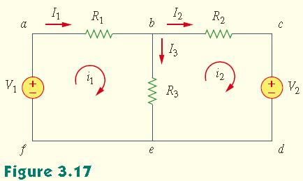 Şekil 3.17 deki devrede, önce i 1 ve i 2 çevre akımları seçilir. Sonra her bir çevreye Kirchhoff gerilim kanunu uygulanır.