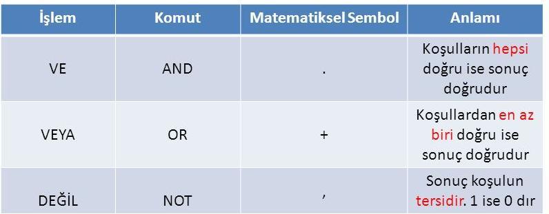 C. Mantıksal İşlemler Temel