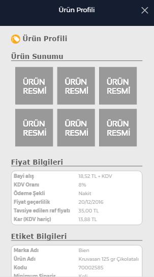 Müşteri Ziyareti Ürün Bilgileri Ürün bilgilerini görme: Ekranı yukarı kaydırarak Ürün sunumu yapma: Resimlere