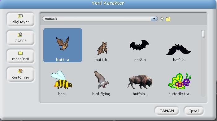 Tam ekran görünümünden çıkabilmek için Esc düğmesine basın. YENİ KARAKTER DÜĞMELERİ Yeni bir Scratch projesine başladığınızda,proje bir kedi karakteriyle başlar.