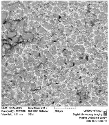 Şekil 4.47 de 600 C sıcaklıkta 30 dakika süre ile SIMA işlemi uygulanmış ve küresel tanelere sahip 2024 alaşımının SEM fotoğrafı verilmiştir.