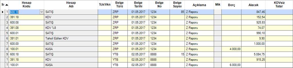 Bu işlem sadece Bilanço türü defterler için geçerlidir. Fiş Giriş Formunda Belge Sayısı Kolonu Fiş Giriş formuna Belge Sayısı kolonu eklenmiştir. Bu kolon, Z Raporu girişlerini GMS.