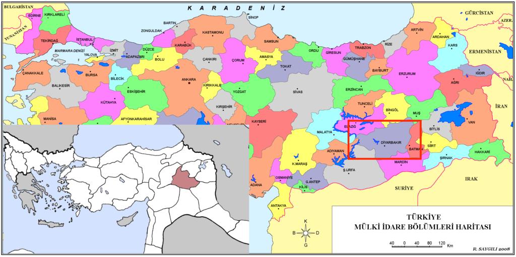 1867-1922 yılları arasındaki Diyarbekir vilayeti ve günümüzdeki Diyarbakır ilçesinin coğrafi