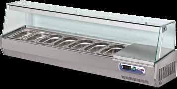 Soğutma Ekipmanları Cooling Equipments Set Üstü Salad Barlar Refrigerated Countertop Salad Bars - 1600 mm de 1/4-150 7 adet GN.küvet kapasiteli. - 2100 mm de 1/4-150 9 adet GN.küvet kapasiteli. - Çalışma aralığı; +0 º C, + 5º C (tropikal 43 C).