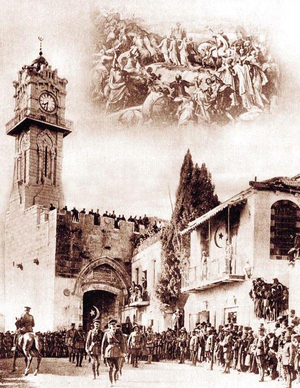 General Allenby nin Kudüs e girişi Batı basınında böyle yeralmış, Allenby nin şehri meleklerin himayesinde aldığı resmedilmişti TESLİMİN TELGRAFI VE MEKTUBU Osmanlı Arşivleri nde DH.ŞFR.