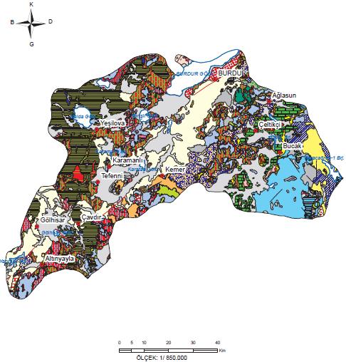 SU KALİTESİ Burdur ili jeoloji haritası (MTA, 2009).