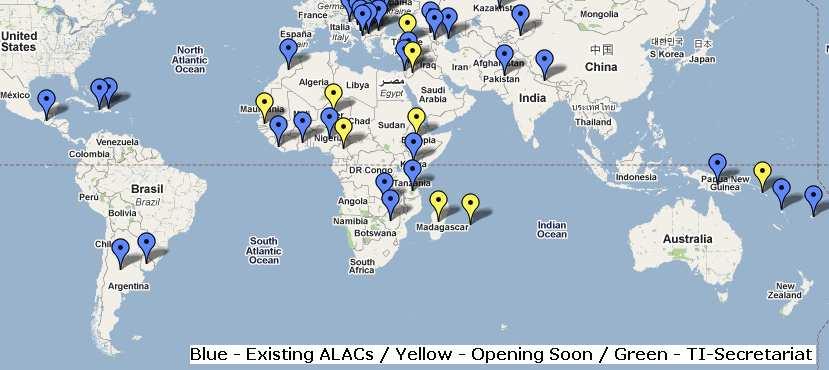 Uluslararası Şeffaflık Örgütü nün ülke kolları tarafından dünya çapında 56 ülkede