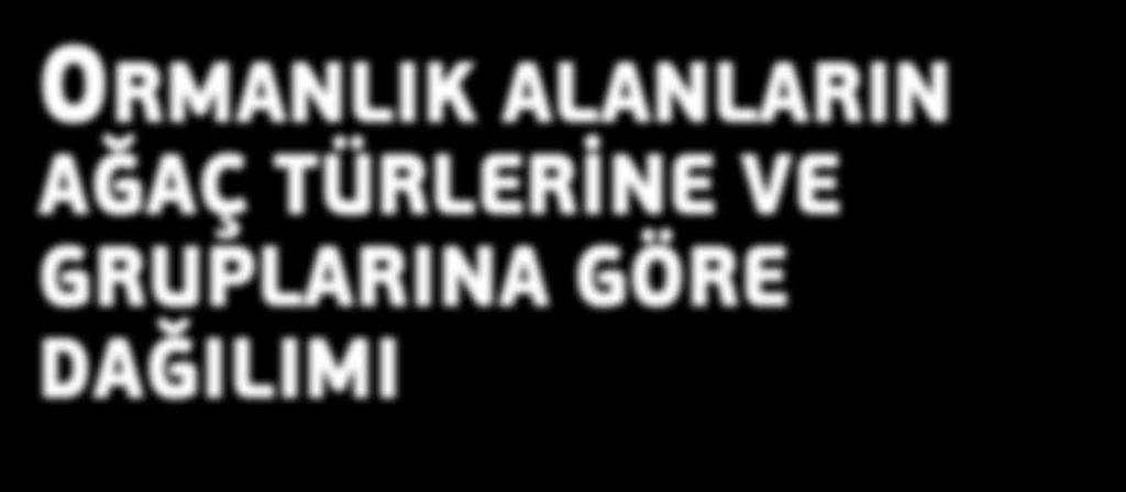 Ormanlarda yayılış alanı olarak en fazla meşe (5,9 milyon ha) yayılış göstermekte, ondan sonra alan büyüklüğü sırasına göre kızılçam, karaçam, kayın, sarıçam, ardıç, göknar, sedir, ladin,