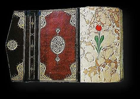 Süleymaniye Kütüphanesi Hacı Beşir Ağa 163 numarada kayıtlı lake cilt, Şerefüddin Ali Yezdî nin Müntehab Hulel-i Mutarraz der Fenn-i Muamma ve Lugaz adlı eserinin kabıdır.