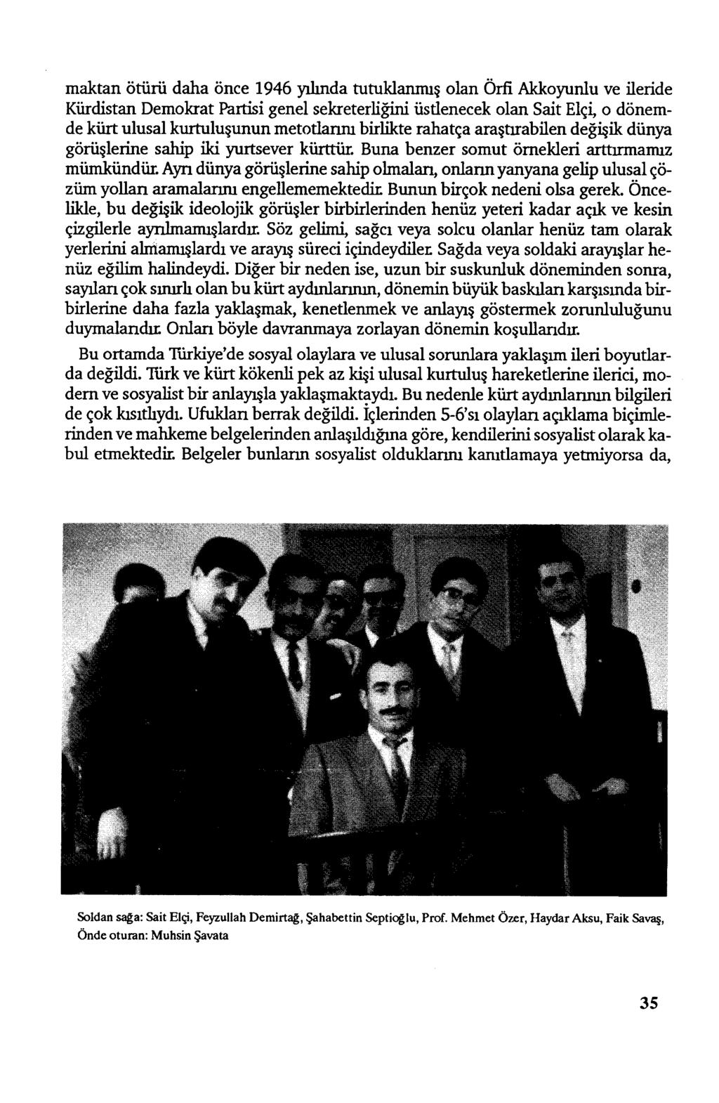 maktan ötürü daha önce 1946 yılında tutuklanmış olan Örfi Akkoyunlu ve ileride Kürdistan Demokrat Partisi genel sekreterliğini üstlenecek olan Sait Elçi, o dönemde kürt ulusal kurtuluşunun metodamu