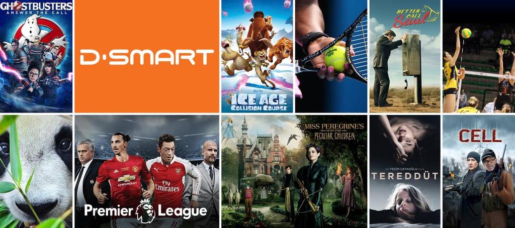 D-Smart: Digital Pay TV pazarında 2 numaralı oyuncu D-Smart 938 bin pay TV & 308 bin internet abonesine zengin içeriğini sunmaktadır: Sahip olduğu 82 HD kanal ile bölgedeki Pay TV operatörleri