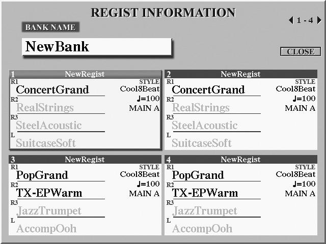 Kaydedilen Panel Ayarını Çağırma Kaydedilen Kaydetme Belleği Tuş Arası dosyaları REGIST BANK [-]/[+] düğmeleri ya da aşağıdaki prosedür kullanılarak çağrılabilir.