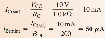 (a)v IN =0 V olduğunda tranzistör kesime gider ve açık bir anahtar gibi çalışır: (b) V CE (sat) = 0 alındığından I B nin bu değeri tranzistörü doymaya